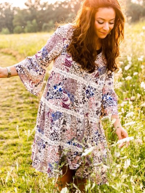 Knox Rose Dresses & Skirts - Knox Rose Cream Midi Dress with Blue and Pink Floral Print